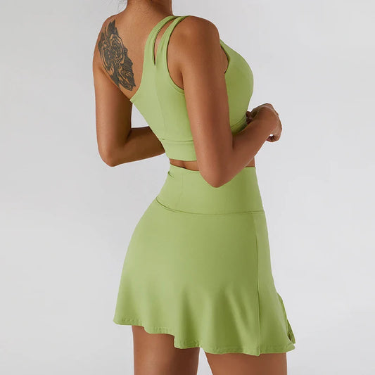 One-Shoulder Fitness Set with Skort