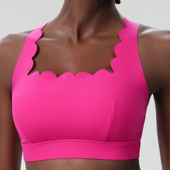 Wavy Trim Fitness Top with Cross Back Straps