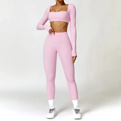Fitness Set with Long Sleeve Top and Leggings
