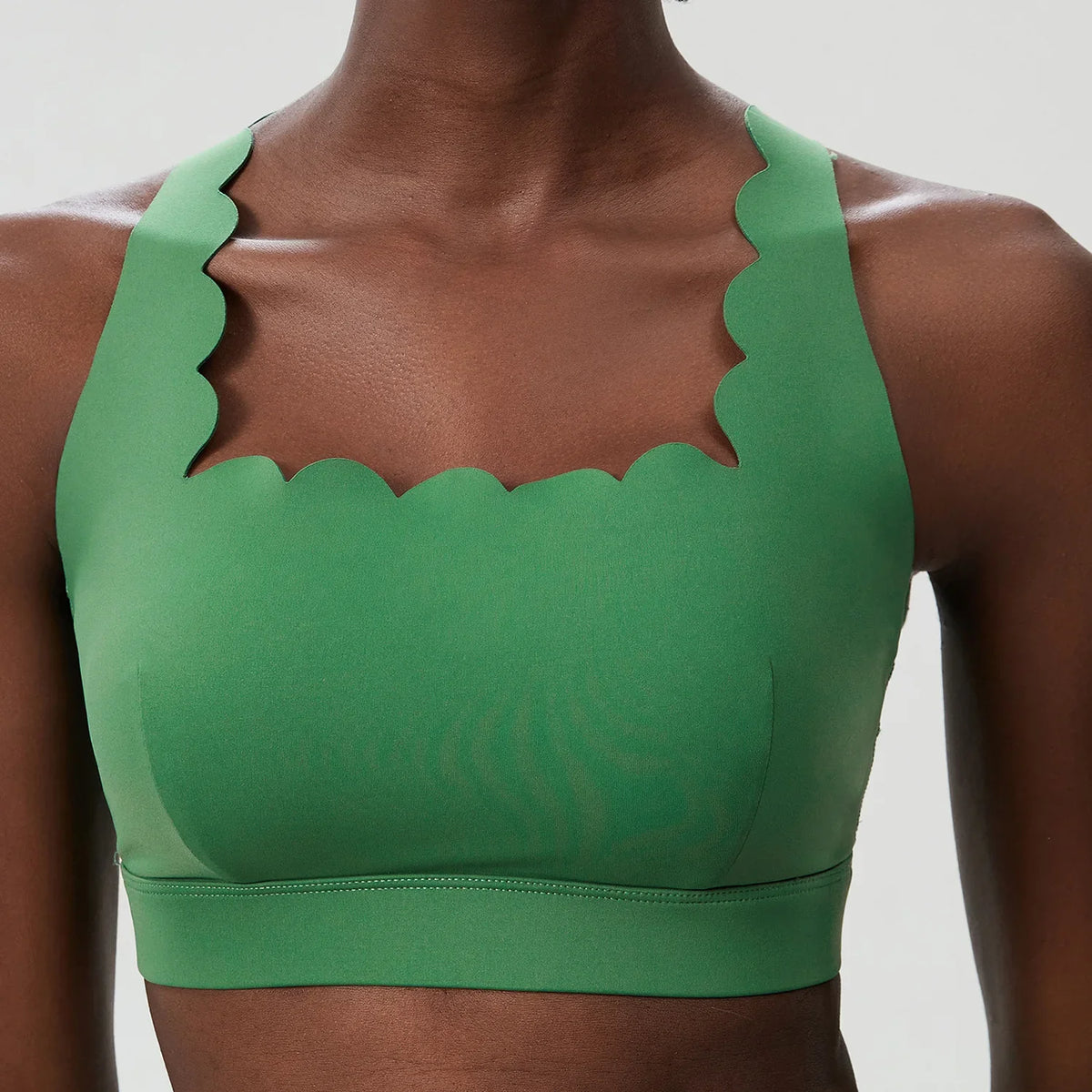 Wavy Trim Fitness Top with Cross Back Straps