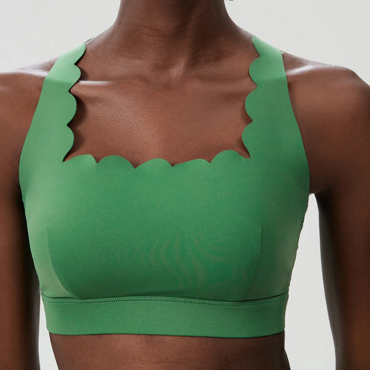 Wavy Trim Fitness Top with Cross Back Straps