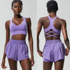 Fitness Set with Cross-Back Top and Loose-Fit Shorts