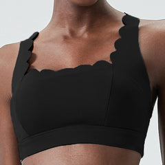 Wavy Trim Fitness Top with Cross Back Straps