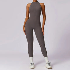 High-Neck Fitness Jumpsuit with Open Back