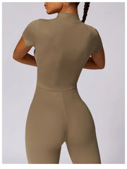 Women’s Front Zip Sports Jumpsuit – Short Sleeves and Fitted Waist