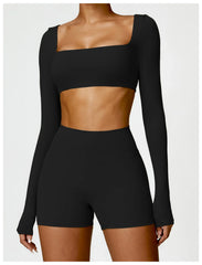 Women's Long Sleeve Cropped Top with Straight Neckline