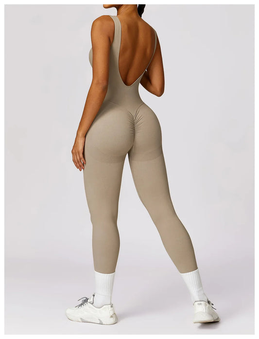 Long Athletic Jumpsuit with Open Back and Straps