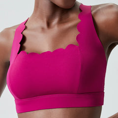 Wavy Trim Fitness Top with Cross Back Straps