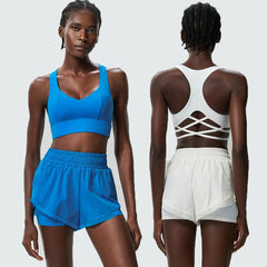 Fitness Set with Cross-Back Top and Loose-Fit Shorts