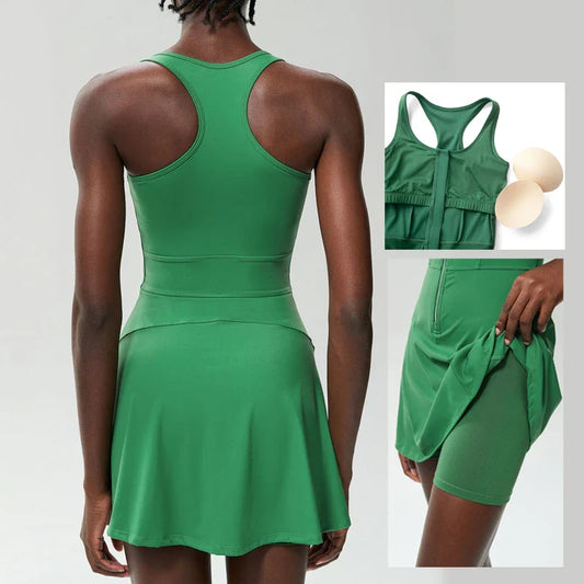 Sporty Dress with Built-in Shorts and Racerback Straps