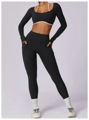 Long Sleeve Fitness Top with Front Cut-Out and Open Back