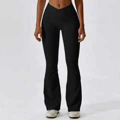 High-Waisted V-Neck Flared Fitness Trousers
