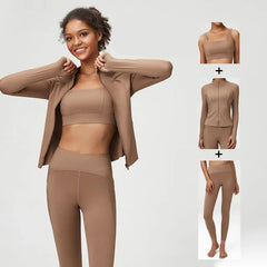 3-Piece Fitness Set with Jacket, Top and Leggings