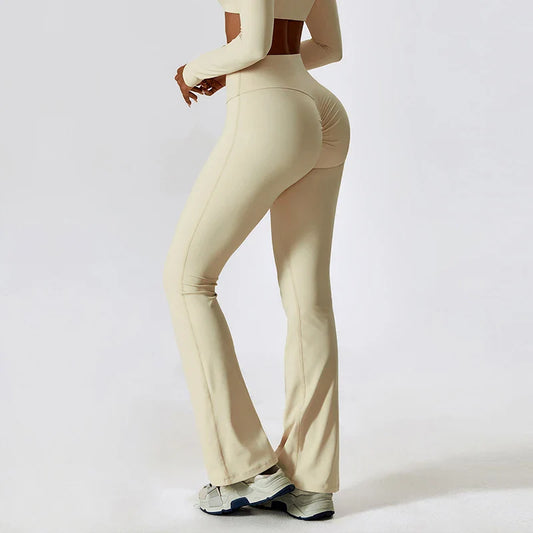 High-Waisted Flared Fitness Trousers with Strategic Cut-Out