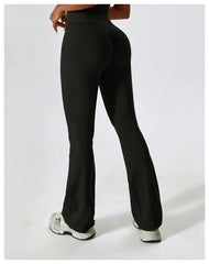 High-Waisted Flared Fitness Trousers with Strategic Cut-Out