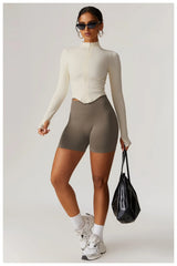 Fitness Top with Zip Front and Long Sleeves