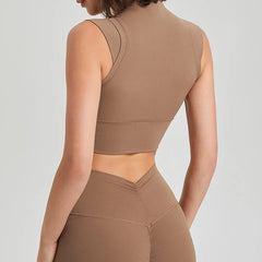 Cropped Fitness Ribbed Vest – High Neck and Nipped Waist