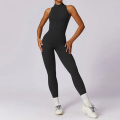 High-Neck Fitness Jumpsuit with Open Back