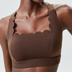 Wavy Trim Fitness Top with Cross Back Straps