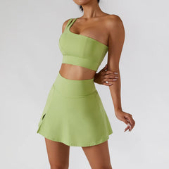 One-Shoulder Fitness Set with Skort