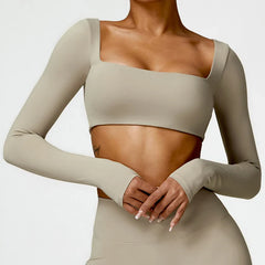 Women's Long Sleeve Cropped Top with Straight Neckline