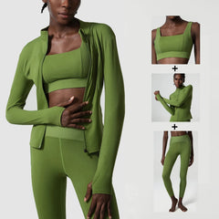 Women's Activewear Set with Top, Leggings and Jacket