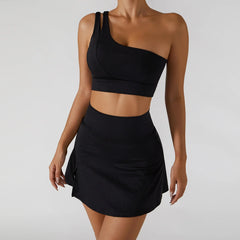 One-Shoulder Fitness Set with Skort