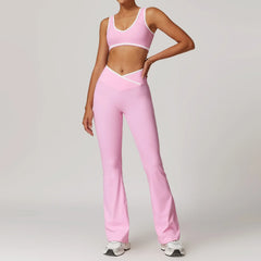 Fitness Set with Racerback Top and Shorts or Flared Trousers