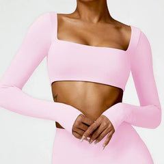 Women's Long Sleeve Cropped Top with Straight Neckline