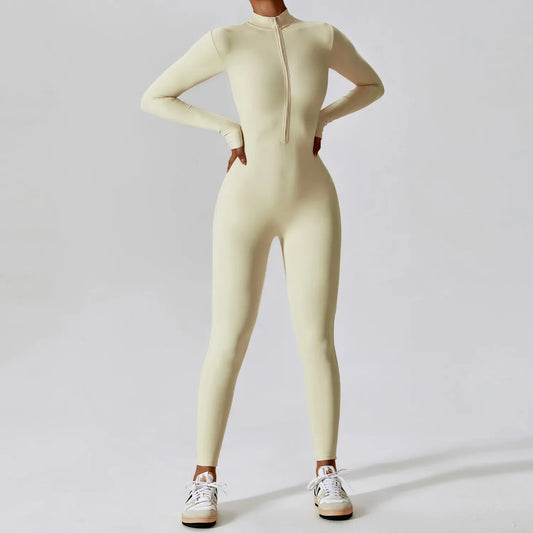 Long Sleeve Front Zip Fitness Jumpsuit