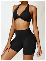 One-Shoulder Top and High-Waisted Shorts Fitness Set