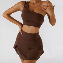 One-Shoulder Fitness Set with Skort