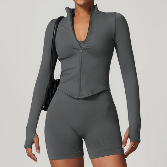 Fitness Top with Zip Front and Long Sleeves