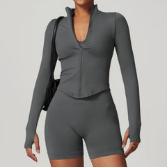 Fitness Top with Zip Front and Long Sleeves