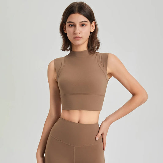 Cropped Fitness Ribbed Vest – High Neck and Nipped Waist