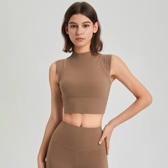 Cropped Fitness Ribbed Vest – High Neck and Nipped Waist
