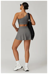 One-Shoulder Fitness Set with Skort