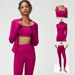 3-Piece Fitness Set with Jacket, Top and Leggings