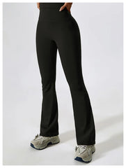 High-Waisted Flared Fitness Trousers with Strategic Cut-Out