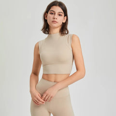 Cropped Fitness Ribbed Vest – High Neck and Nipped Waist
