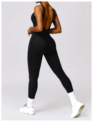 Long Athletic Jumpsuit with Open Back and Straps