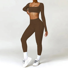 Fitness Set with Square Neck Top and High-Waisted Shorts