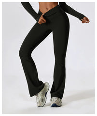 High-Waisted Flared Fitness Trousers with Strategic Cut-Out