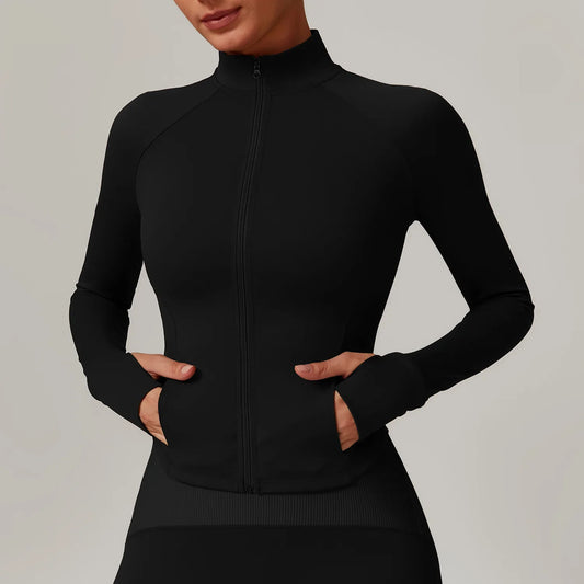 Fitness Jacket with Front Zip and High Collar