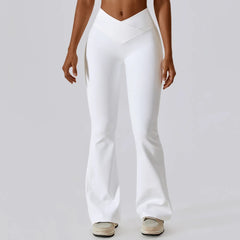 High-Waisted V-Neck Flared Fitness Trousers