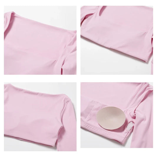 Women's Long Sleeve Cropped Top with Straight Neckline