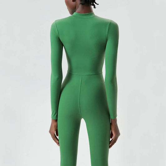 Fitness Jumpsuit with Front Zip and Fitted Waist