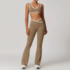 Fitness Set with Racerback Top and Shorts or Flared Trousers