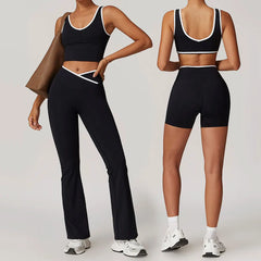 Fitness Set with Racerback Top and Shorts or Flared Trousers