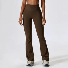 High-Waisted Flared Fitness Trousers with Strategic Cut-Out